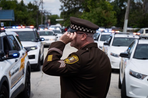 Funeral procession for Cook County Sheriff's Deputy Rafael Wordlaw who was fatally shot during an attempted robbery, at St. Mark Missionary Baptist Church in Harvey on Friday, Aug. 9, 2024, in Chicago. (E. Jason Wambsgans/Chicago Tribune)