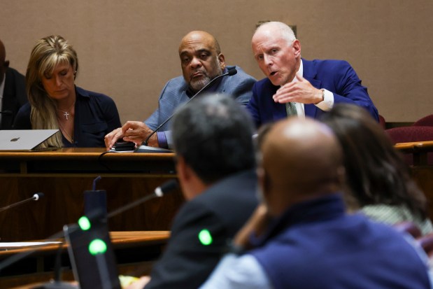 Senior VP at SoundThinking Gary Bunyard answers a question during a public safety committee meeting discussing ShotSpotter at City Hall on Monday, Sept. 9, 2024. (Eileen T. Meslar/Chicago Tribune)