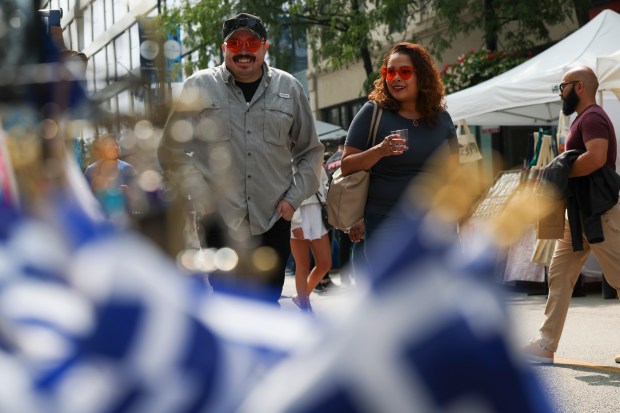 People attend Taste of Greektown in the Greektown neighborhood on Sept. 8, 2024. (Eileen T. Meslar/Chicago Tribune)