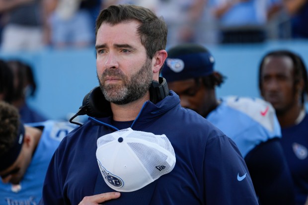 Tennessee coach Brian Callahan during a preseason game on Aug. 17, 2024, in Nashville, Tenn. (AP Photo/George Walker IV)