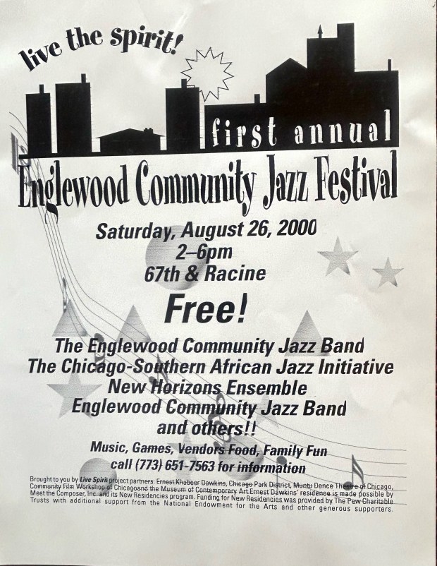 A poster from the first Englewood Jazz Festival in 2000 in Ogden Park in Chicago. (Provided by Ernest Khabeer Dawkins)