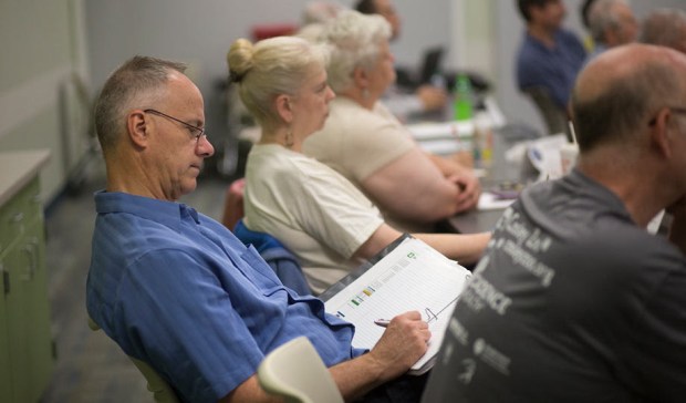 Participants take notes during College of DuPage's "Stop the Bleed" first-aid course, which is being offered again for free on Oct. 11 at the school's Glen Ellyn campus. (College of DuPage)