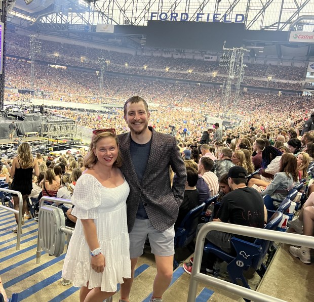 Leanna Blanchard, assistant professor of physical therapy at North Central College, pictured at Taylor Swift's Eras Tour in Detroit with her husband Brad Klein in June 2023. (Leanna Blanchard)