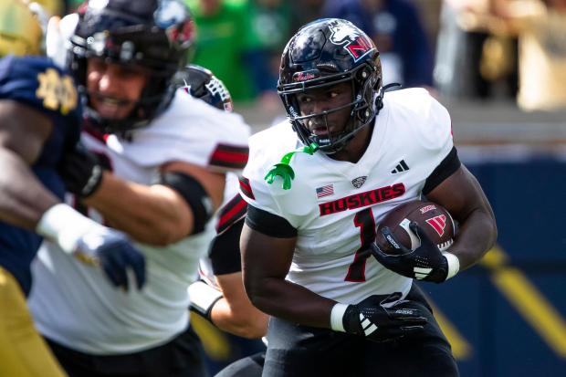 Northern Illinois running back Antario Brown runs against Notre Dame on Sept. 7, 2024, in South Bend, Ind. (AP Photo/Michael Caterina)