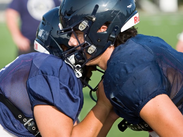 IC Catholic's Dominik Hulak during football practice in Elmhurst on Monday, Sept. 9, 2024. (James C. Svehla / Pioneer Press)