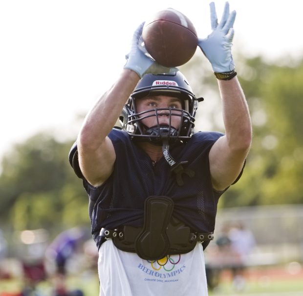 IC Catholic's Dean Kemph during football practice in Elmhurst on Monday, Sept. 9, 2024. (James C. Svehla / Pioneer Press)