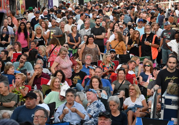 The golden hour of lighting at Rock the Block on Saturday, Sept. 14, 2024 in downtown Lake Zurich. (Karie Angell Luc/Pioneer Press)