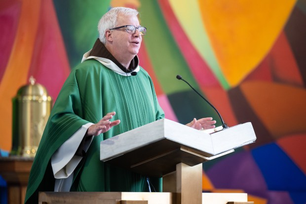 Rev. Michael Surufka leads mass at St. Mary of the Lake Catholic Church in Gary on Sunday, Sept. 15, 2024. (Kyle Telechan/for the Post-Tribune)