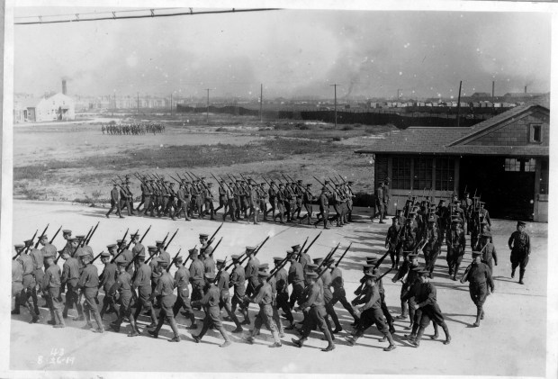 Armed authorities march into Hammond on Sept. 9, 1919. (Photo courtesy of the Hammond Historical Society)