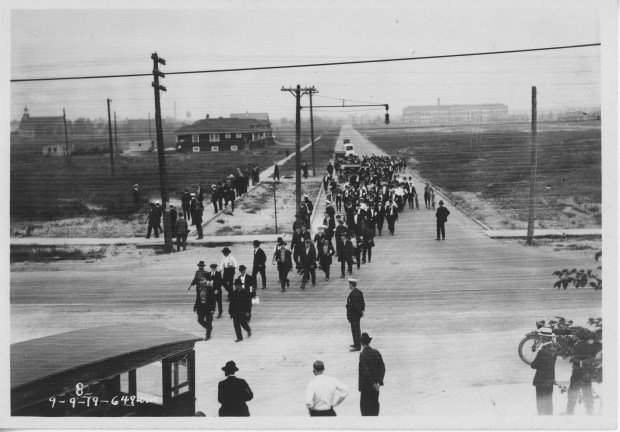 This image was captured on Sept. 9, 1919 and it shows the intersection of Columbia Avenue and Highland before, during and after the shooting. (Photo courtesy of the Hammond Historical Society)