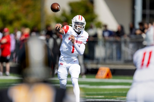 Homewood-Flossmoor's Randall McDonald (1) passes against Marian Catholic during a nonconference game in Chicago Heights on Saturday, Sept. 7, 2024. (Vincent D. Johnson / Daily Southtown)