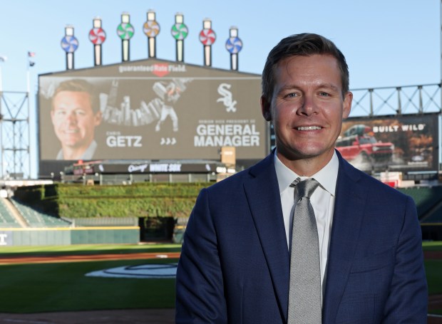 New White Sox general manager Chris Getz stands for a portrait after a news conference to announce his promotion on Thursday, Aug. 31, 2023, at Guaranteed Rate Field.