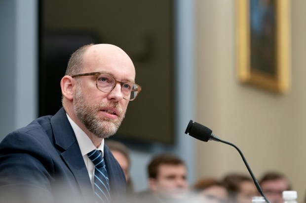 Russell Vought, the then-acting director of the Office of Management and Budget, testifies before the House Committee on Budget, on Capitol Hill in Washington on Feb. 12, 2020. (Anna Moneymaker/The New York Times)