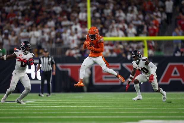 Bears wide receiver DeAndre Carter makes a catch during the second quarter against the Texans on Sunday, Sept. 15, 2024, in Houston. (Armando L. Sanchez/Chicago Tribune)