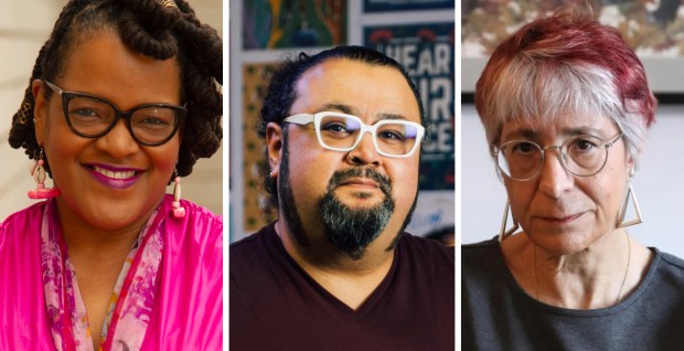 Emily Hooper Lansana, William Estrada and Riva Lehrer are among the 2024 winners of $50,000 Next Level Awards from the Chicago-based nonprofit 3Arts. (Provided by 3Arts and Chris Sweda/Chicago Tribune)