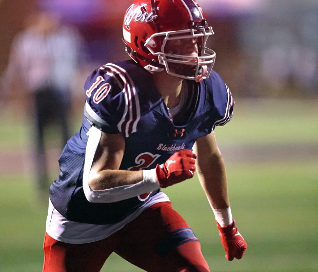 West Aurora's Kellen Younie (10), in the first quarter during a nonconference game against Proviso East in Aurora on Friday, Sept. 30, 2024. West Aurora won, 53 -0.(H. Rick Bamman / The Beacon-News)