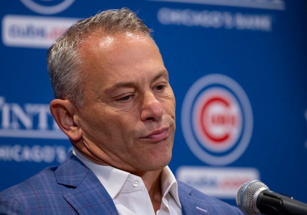 Jed Hoyer, Cubs president of baseball operations, speaks after the season Tuesday, Oct. 1, 2024, at Wrigley Field. (Brian Cassella/Chicago Tribune)