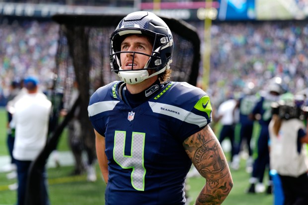 Seahawks punter Michael Dickson looks on before a game against the Dolphins on Sept. 22, 2024 in Seattle. (AP Photo/Ben VanHouten)