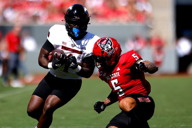 Northern Illinois' Antario Brown runs against N.C. State on Sept. 28, 2024, in Raleigh, N.C. (Lance King/Getty Images)