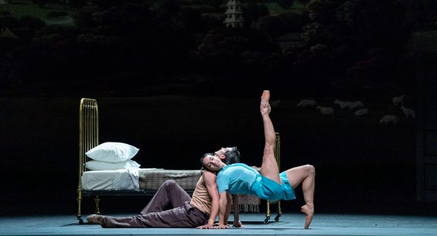 Alberto Velazquez and Amanda Assucena in "Atonement" by the Joffrey Ballet at the Lyric Opera House in Chicago. (Cheryl Mann)