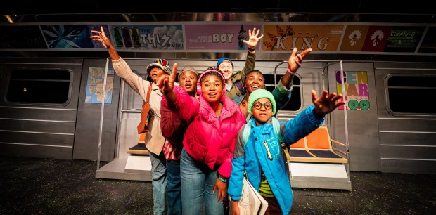 Ian Thigpen (front) with Brianna Buckley, Juwon Tyrel Perry, Livia Robin, Jake Ziman and De'Jah Perkins in "Milo Imagines The World" by Chicago Children's Theatre. (Joe Mazza)