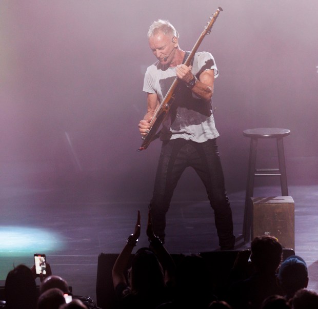 Sting performs at the Auditorium Theatre on Oct. 28, 2024, in Chicago. (Armando L. Sanchez/Chicago Tribune)