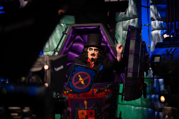 Svengoolie, also know as Rich Koz, films his long running classic horror movie show at the WCIU television studio on Oct. 18, 2024. (E. Jason Wambsgans/Chicago Tribune)