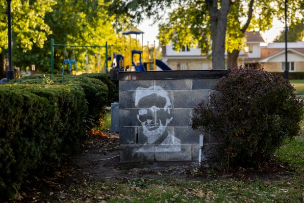 Abraham Lincoln's face is shown at Scully Park in Lincoln, Illinois, on Oct. 2, 2024. (Tess Crowley/Chicago Tribune)