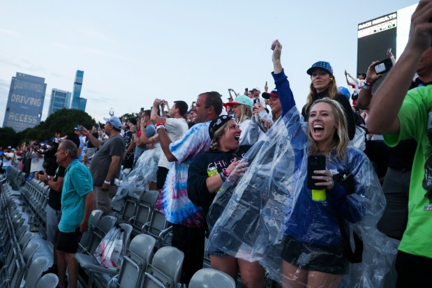 Fans cheer after Alex Bowman wins the NASCAR Chicago Street Race in Grant Park on July 7, 2024. (Eileen T. Meslar/Chicago Tribune)