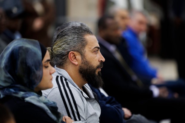 Odai Alfayoumi, the father of Wadee Alfayoumi, a 6-year-old Palestinian American boy who was fatally stabbed 26 times last year, attends a memorial for his son at the Muslim Community Center Monday Oct. 14, 2024, in Chicago. (Armando L. Sanchez/Chicago Tribune)