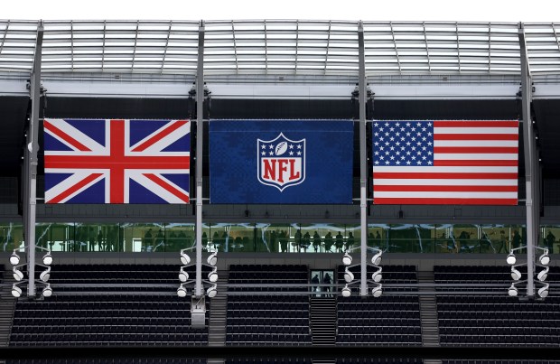 Inside of Tottenham Hotspur Stadium in London before a game between the Chicago Bears and the Jacksonville Jaguars on Oct. 13, 2024. (Chris Sweda/Chicago Tribune)