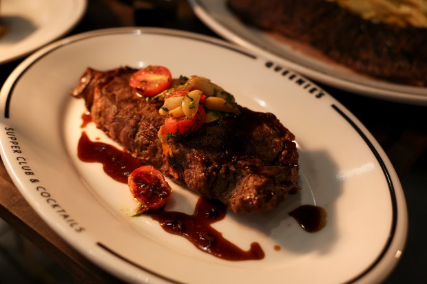 New York Strip steak will be offered at Queenie's Supper Club during the 2024-2025 season at the United Center. (Eileen T. Meslar/Chicago Tribune)