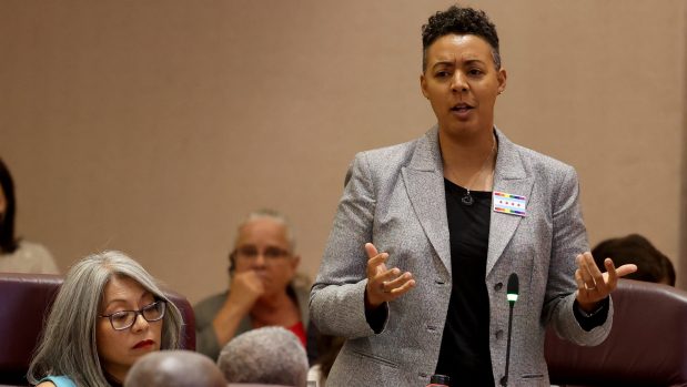 Ald, Maria Hadden, 49th, speaks during a Chicago City Council meeting at City Hall on June 12, 2024. (Antonio Perez/Chicago Tribune)