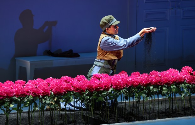 Vanessa Becerra, as Leonora, performs during opening night of Chicago Opera Theater's Leonora at the Studebaker Theater in the Fine Arts Building on Oct. 1, 2024. (Chris Sweda/Chicago Tribune)