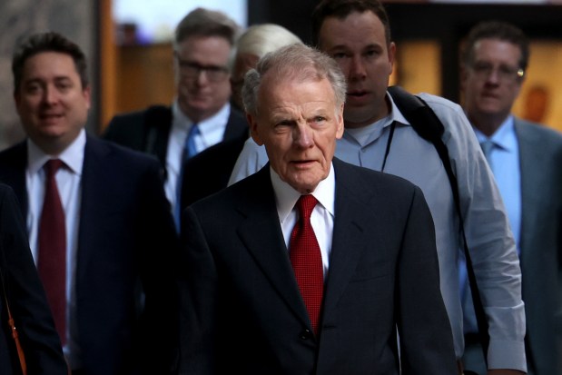 Former Illinois House Speaker Michael Madigan arrives at Dirksen U.S. Courthouse for the start of his trial on Oct. 21, 2024. (Antonio Perez/Chicago Tribune)