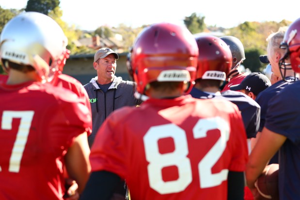 Punting coach Nathan Chapman speaks to players during a ProKick Australia training session on April 12, 2019, in Melbourne. (Kelly Defina/Getty Images)