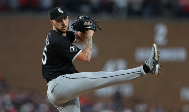 White Sox starting pitcher Garrett Crochet delivers to the Tigers in the third inning at Comerica Park in Detroit on Sept. 27, 2024. (Chris Sweda/Chicago Tribune)