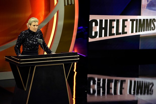 Michele Timms speaks during the 2024 Naismith Basketball Hall of Fame Induction at Symphony Hall on Oct. 13, 2024 in Springfield, Mass. (Photo by Joe Buglewicz/Getty Images)