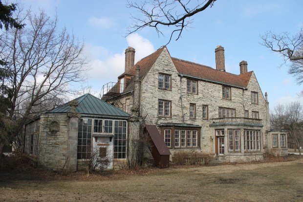 The Evanston City Council is partnering with a developer to renovate the Harley Clarke Mansion, shown looking west from Lake Michigan, into a wedding venue, hotel, speakeasy and ice cream parlor. (Genevieve Bookwalter/Pioneer Press)