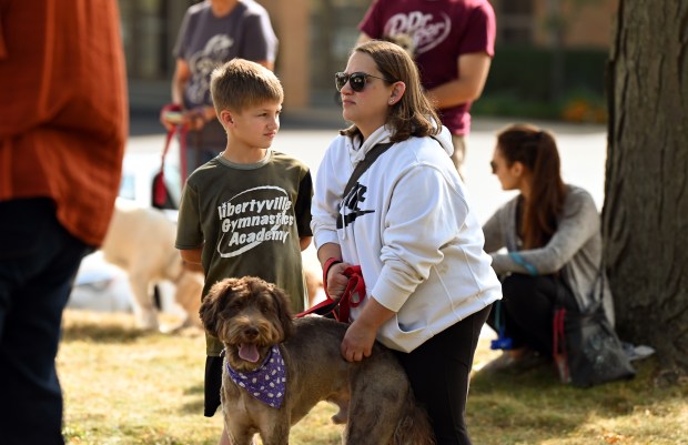 The pet blessing at Holy Cross Church in Deerfield on the front lawn of rectory, The House on The Hill on Oct. 5, 2024. (Karie Angell Luc/Lake County News-Sun)