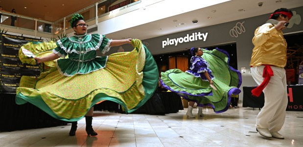 The Danza Folklorico Monarca of Zion performs on Oct. 12, 2024 at the Hispanic Heritage Celebration at Hawthorn shopping mall in Vernon Hills. (Karie Angell Luc/Lake County News-Sun)