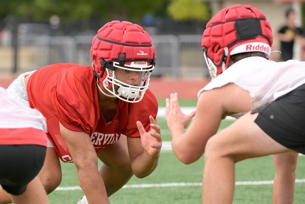 Naperville Central football player Jake Stanish during practice in Naperville on Monday, Aug. 12, 2024. (Mark Black / for the Naperville Sun)