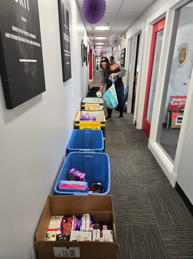 Naperville realtor Kristina Irvine is partnering with a local moving and storage company to send supplies to North Carolina to help out with recovery efforts in the wake of Hurricane Helene. Supplies collected so far are pictured here on Monday, Oct. 7. (Kristina Irvine)