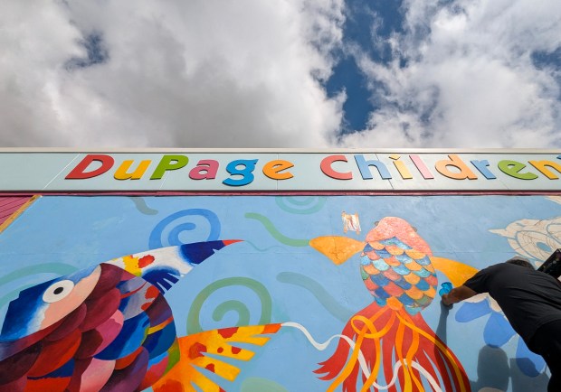 Artist Richard Lo, who has lived in Naperville for the past 31 years, was took inspiration from a children's book he wrote called "Chinese Kite Festival" for a new mural that he is installing at the DuPage Children's Museum, pictured here on Sept. 30, 2024. (Tess Kenny/Naperville Sun)