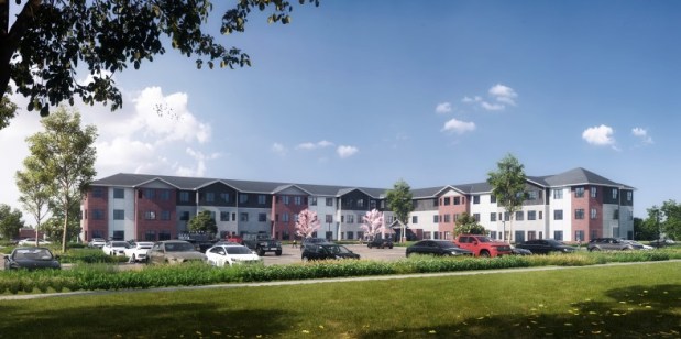 This rendering shows how Tower Court Residents, a 71-unit affordable housng complex proposed for 103rd Street and Route 59 in Naperville, will look when completed. The complex will serve seniors and adults with intellectual and developmental disabilities. (Tower Court Naperville)