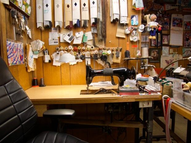 A sewing workbench at Carlo's Tailor Shop