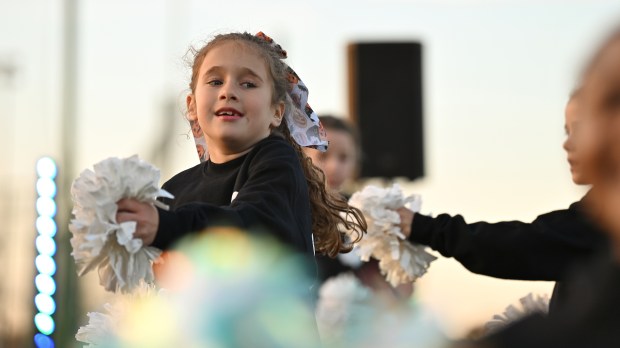 Performing with the Lincolnshire Bolts is Mara Henning, 7, a second-grader from Lincolnshire at Boo Bash in Lincolnshire at North Park on Oct. 25, 2024. (Karie Angell Luc/Pioneer Press