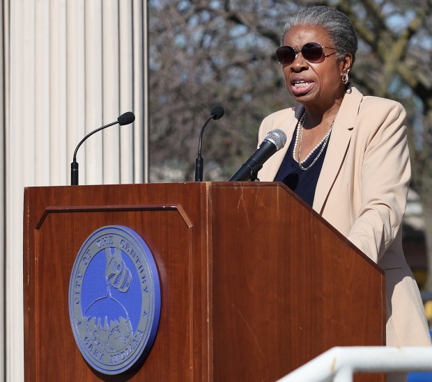 GPTC Interim General Manager, Denise Comer Dillard addresses the crowd during a press conference to announce the expansion of intercity bus services in Gary at the Adam Benjamin Metro Center on Thursday. Oct. 3, 2024. (John Smierciak/for the Post-Tribune)