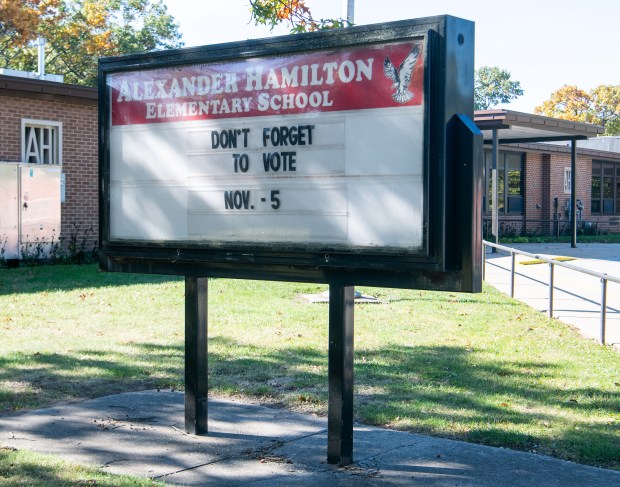 Signage outside Alexander Hamilton Elementary School in Lake Station, Indiana Thursday Oct. 24, 2024.(Andy Lavalley/for the Post-Tribune)