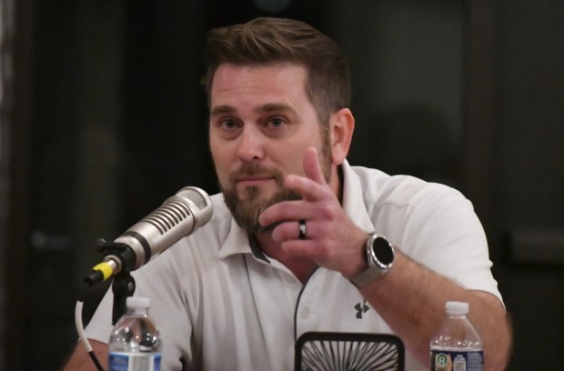 Incumbent Andy Bozak speaks during a forum for five at-large candidates for Porter County Council at Woodland Park in Portage, Indiana on Monday Oct. 7, 2024. The event was sponsored by the League of Women Voters of Porter County and Lakeshore Public Media. (Andy Lavalley for the Post-Tribune)